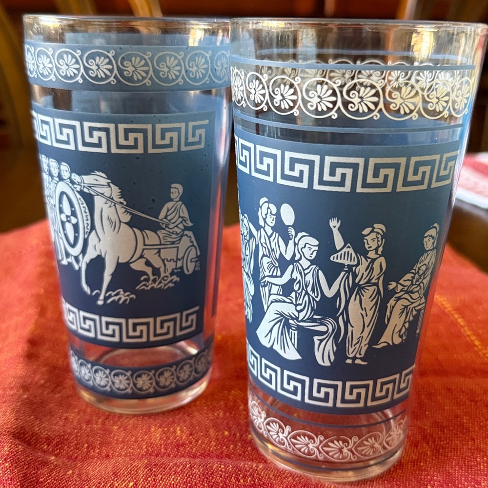 VTG Wedgwood Jasperware Hellenic Jeanette Blue Greek Drinking Glasses Set of 2